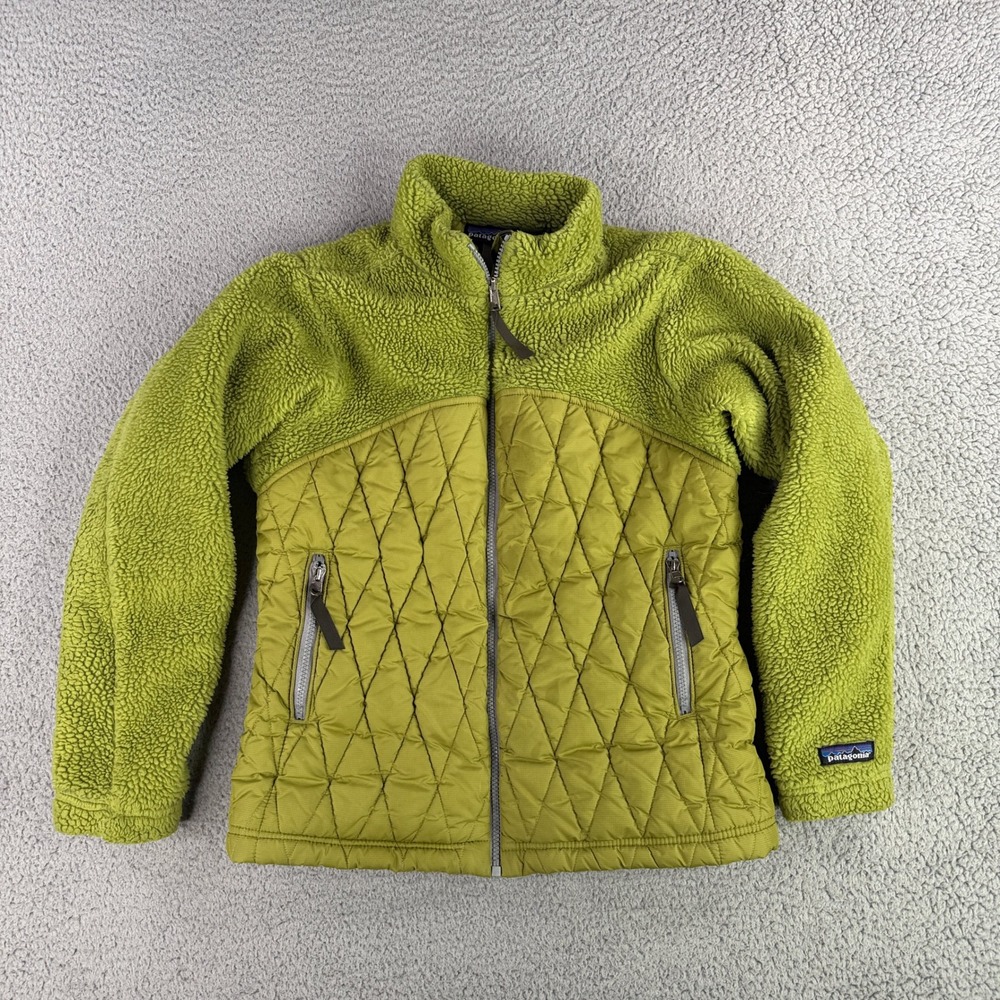 Patagonia Mavericks Jacket Womens Small Lime Green Quilted Retro Pile Fleece USA